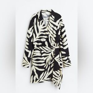 H&M Black & White Zebra Tropical Leaf Wrap Mini Dress - Size S